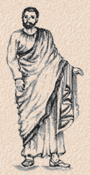 A man wearing a toga.  Click to learn about Roman society.