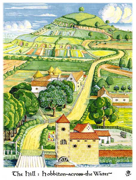 Tolkein's own painting of Hobbiton